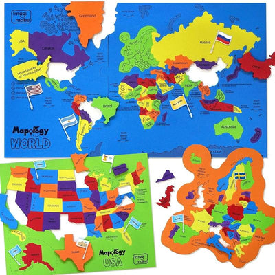 World Map Puzzle with Flags