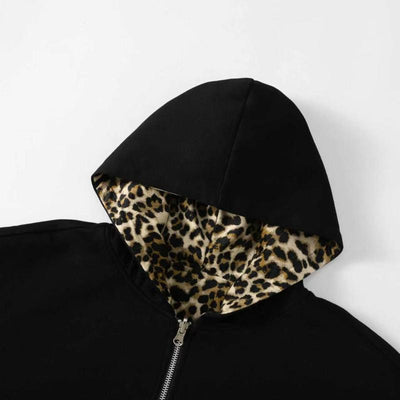 Unisex Reversible Leopard Print Zip Hoodie