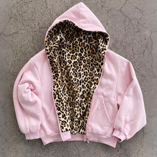 Unisex Reversible Leopard Print Zip Hoodie